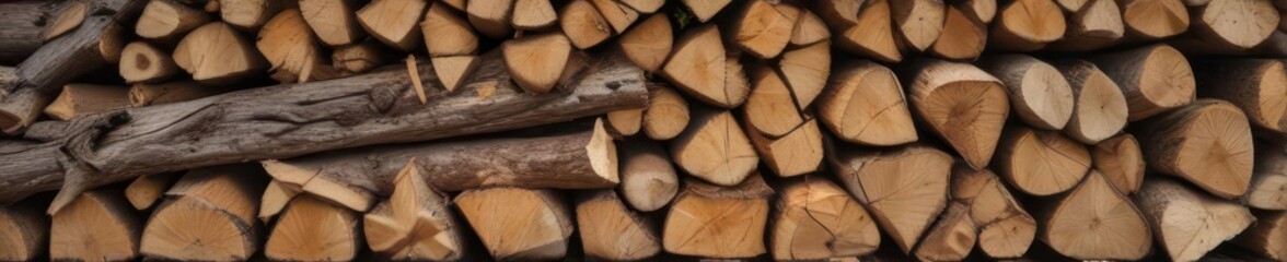 Fototapeta premium A neatly stacked firewood pile on a weathered deck , country, grain, nature