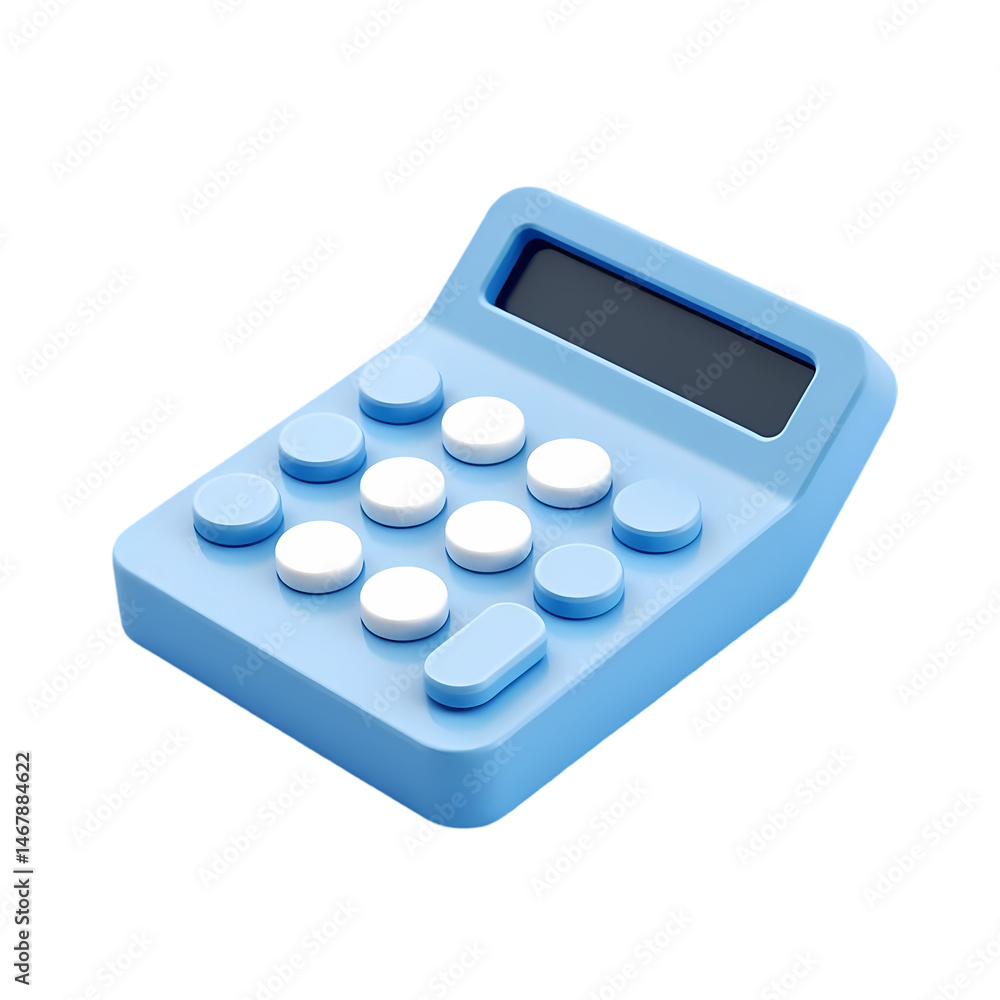 Poster cute blue calculator 3d render of a simple calculator isolated on transparent background