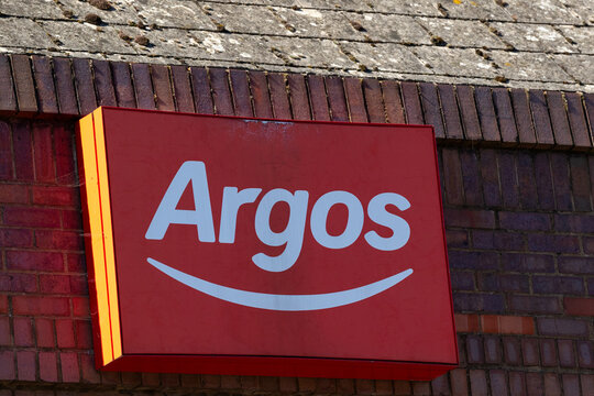 Argos Sign on Brick Wall in Ripon, UK.