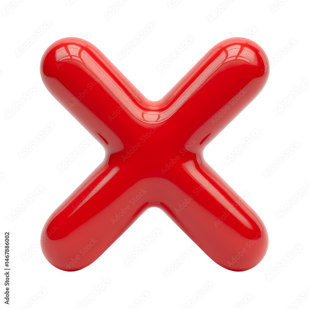 Poster glossy red x mark a 3d render of a cross symbol isolated on transparent background