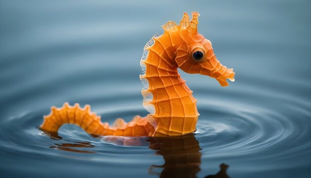 Orange Seahorse Swimming in Calm Water