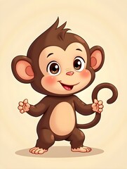 Fototapeta premium Monkey Cute Small Cartoon Baby