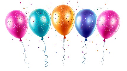 Colorful Party Balloons and Confetti, Perfect for Celebrations, Isolated on White Background