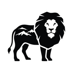 Lion and Savanna Double Exposure Vector | Creative Wildlife Design with Landscape Overlay, African Scenery Inside Lion Silhouette, Conceptual Safari Artwork for T-Shirts, Wall Art, and Stock Use