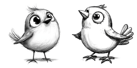 Cute black and white bird illustrations with cartoon expressions isolated on transparent PNG image perfect for educational materials or playful decor