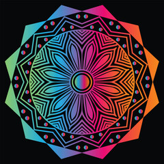 Vibrant Rainbow Mandala Design on Black Background