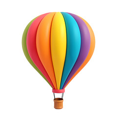 Rainbow Hot Air Balloon Colorful 3D Render isolated on transparent background