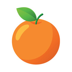 Illustrated Orange Fruit with Green Leaf and Stem