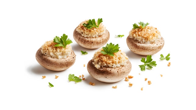 selection of delicious stuffed mushrooms topped