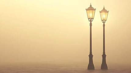 Foggy morning light with vintage lamp posts