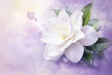 Soft, white flower with delicate leaves, in a dreamy style.