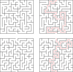 Complex maze puzzle with solved paths demonstrating problem-solving and strategic thinking for creative concepts.