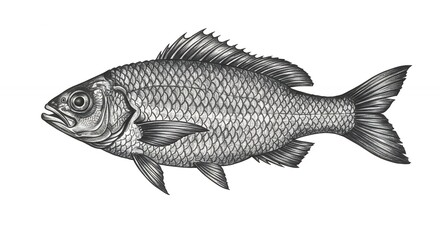 Fototapeta premium Detailed monochrome fish illustration