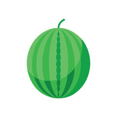 Green Watermelon Illustration with Stripes and Leaf