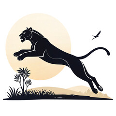 Dynamic Black Panther Silhouette Fierce Grace in Motion Against a Golden Sunset