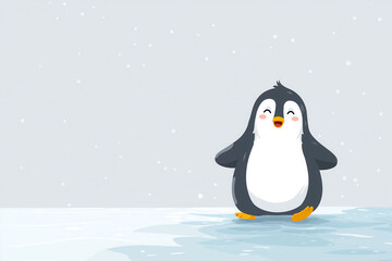 Cute penguin enjoying a snowy day on an icy surface in a winter wonderland setting