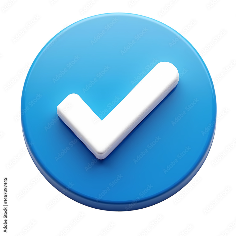 Poster 3d checkmark icon blue circle button isolated on transparent background