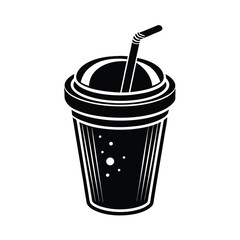 paper cup with straw vector icon art silhouette