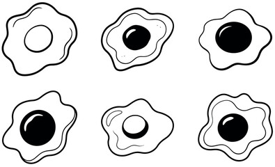 Black and White Fried Egg Silhouette Icons Collection