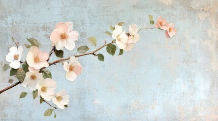 Delicate cherry blossom branch with soft pastel background, symbolizes renewal and beauty, ideal for spring themes and invitations.