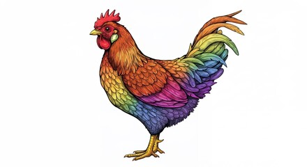 Fototapeta premium Rainbow rooster illustration