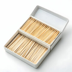 Toothpicks in a box isolated on white background