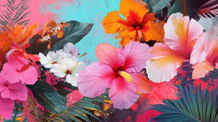 Vibrant floral arrangement, colorful blossoms in a lush backdrop, perfect for spring themes or nature-inspired designs.