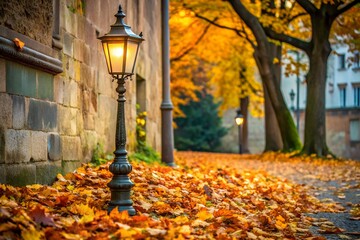 autumn in the park with lamppost