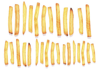 Delicious cubed fries on a white background