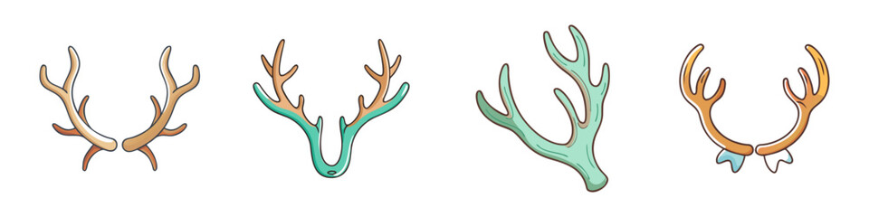 Obraz premium Rustic deer antlers collection, 4 hand-drawn SVG icons of elk horns, decorative woodland animal antler set for hunting and nature logos
