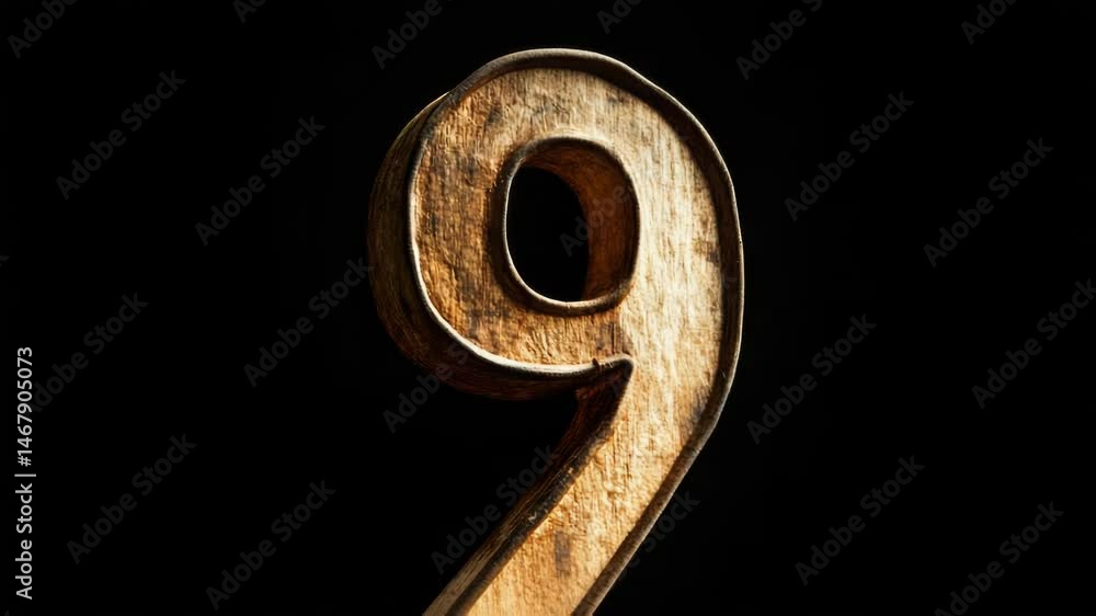 Poster a close-up shot of a wooden number 9, useful for various designs and concepts