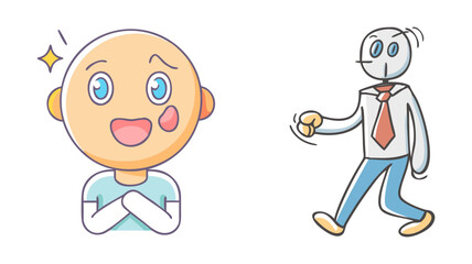 Cartoon illustration of a happy child and a walking businessman character