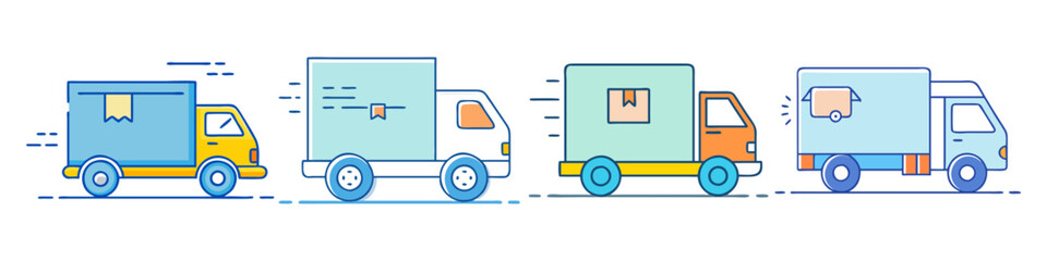 Four different delivery trucks in a colorful vector flat design style