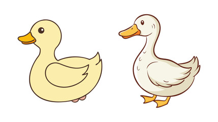 Two Cartoon Ducks Side by Side, One Yellow and One White