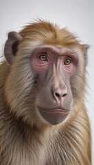Fototapeta premium A single baboon, isolated on a pure white background , sitting, cheeky, standing