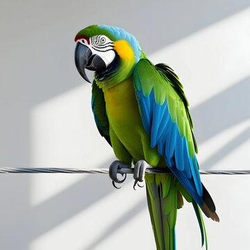 Vibrant green feathered Macaw Ara chlorotic