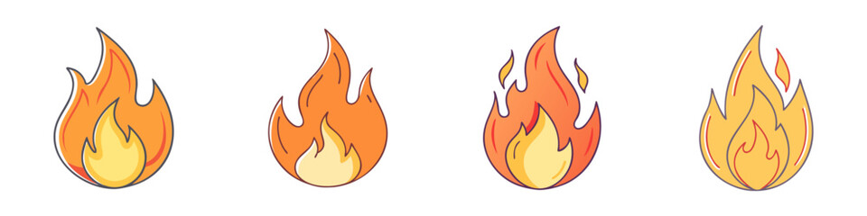 Cartoon fire flames set, burning flame isolated on a white background