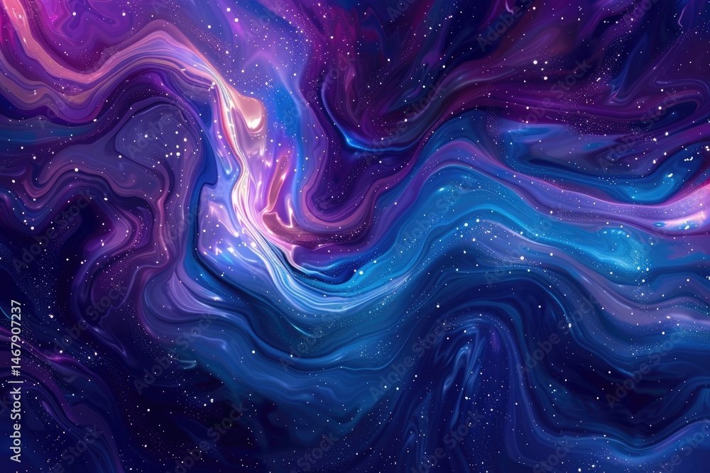 Poster galaxy scene of vibrant planet inside outer space orbit with vividness of light from nebula or star.