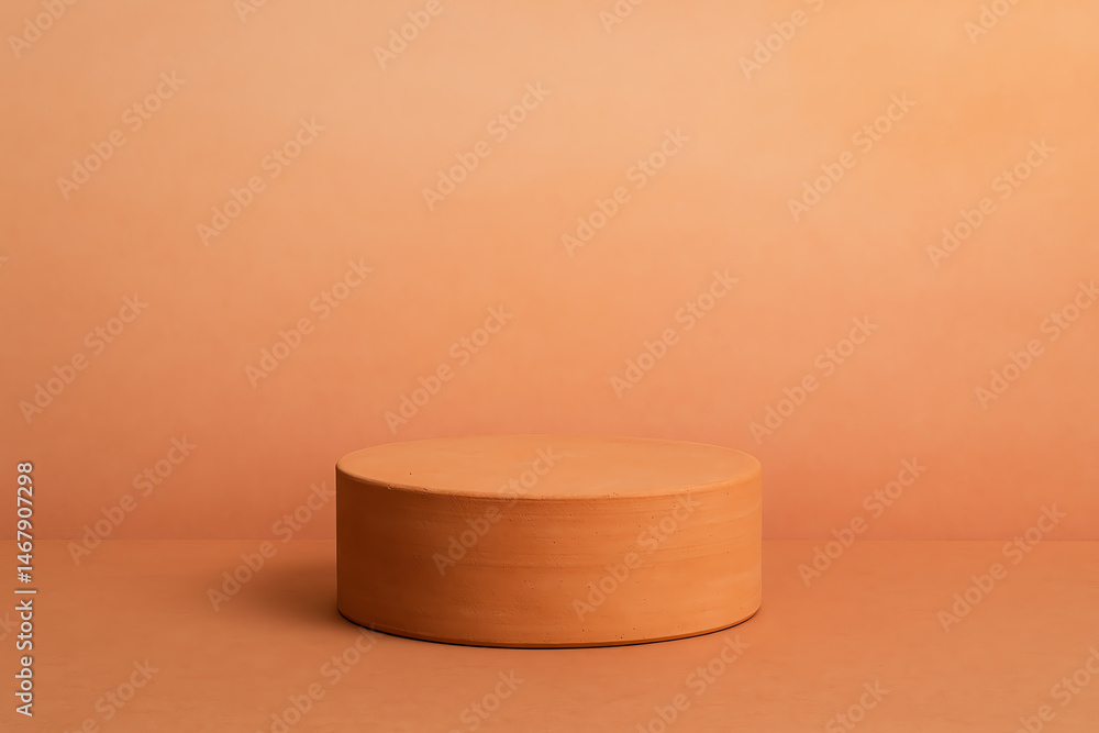 Poster a simple circular pedestal displayed against a warm, earthy backdrop. the minimal design emphasizes 