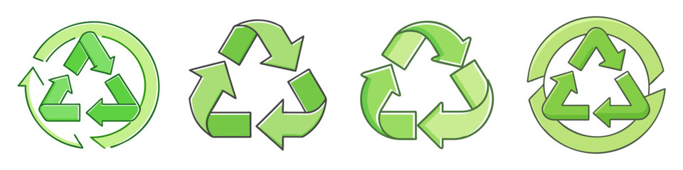 Obraz premium Four Green Recycling Symbols Representing EcoFriendliness and Environmental Responsibility
