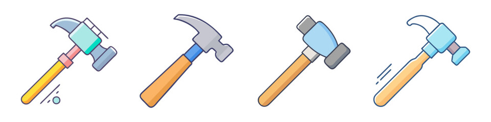 Vector Illustration of Four Different Styles of Hammers on a White Background