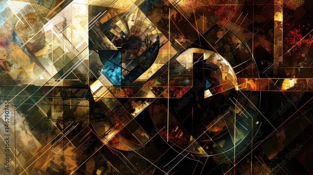 Poster abstract of digital shape and particle with horror cyber style design connecting become system shape