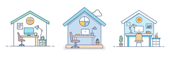 Conceptual Work From Home Setup with Different House Style and Environments