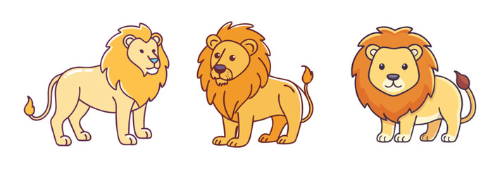 Three Cartoon Lions Standing Side by Side with Different Mane Styles