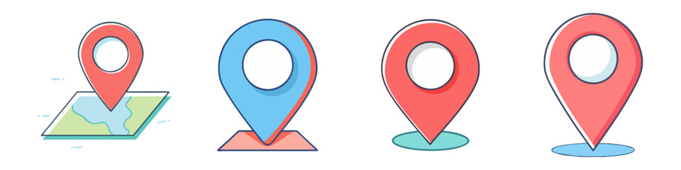 Set of location pin icons marking a place on maps and directions