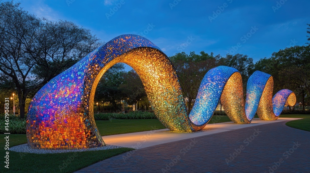 Poster winding mosaic structure illuminated art architecture design and construction