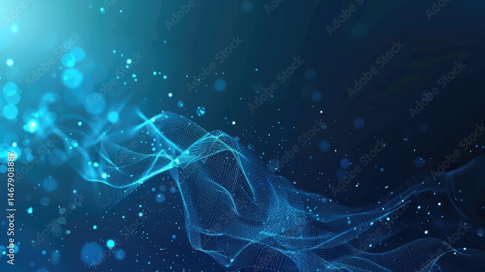 Poster abstract of blue light particle effect in digital technology design. seamless modern art of futurist