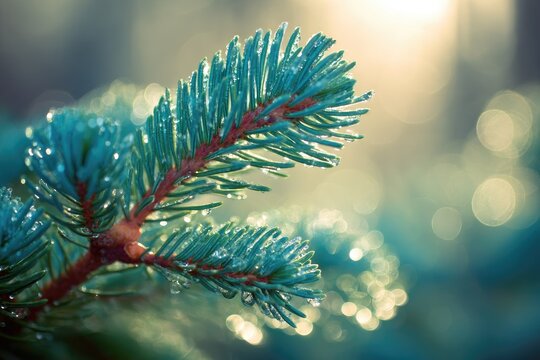 Close-up of frosted evergreen branch