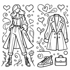 Fashion Illustration of Stylish Outfit and Accessories