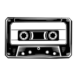 A retro-style illustration of a classic cassette tape. This vector graphic evokes nostalgia for vintage music and audio technology.